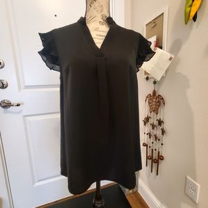 Chiffon Ruffle Cap Sleeve Top-Blk, NWT